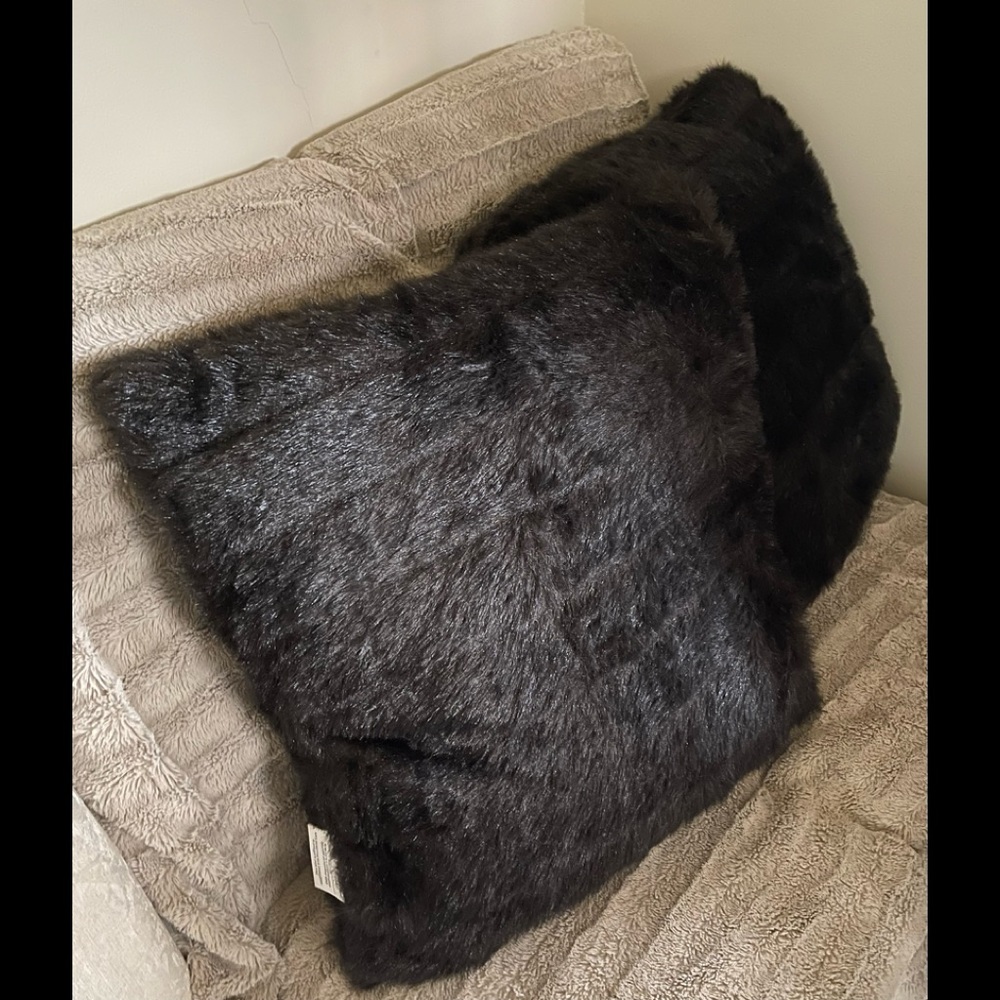 Two Large Dark Brown Faux Fur Square Pillows